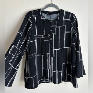 Alfani Black and White Patterned Blouse with Bell Sleeves